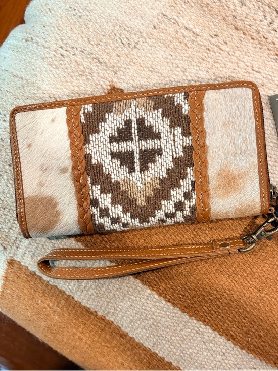 Myra Bag Handbags - NWT, Myra Bag Brown and Cream Cowhide Wristlet Wallet with Tassel